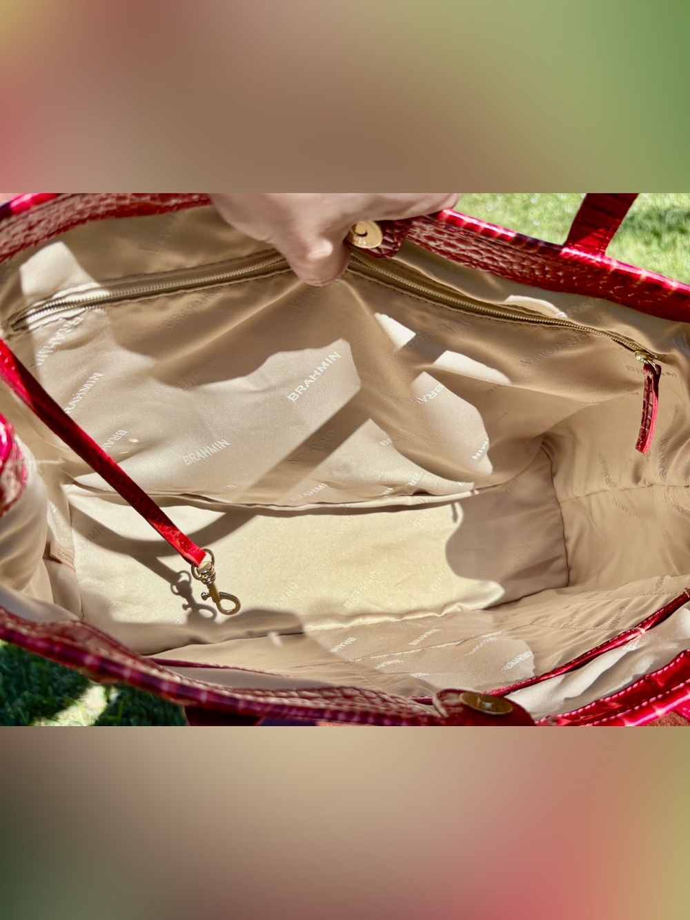Rare Beauty! NWOT Brahmin Medium Julian Tote in Lava Pampas - Suede and Leather - Picture 10 of 12